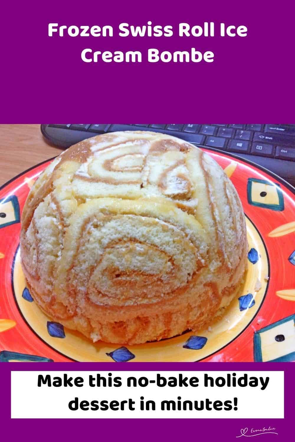 an image of a dome shaped Swiss Roll Ice Cream Bombe