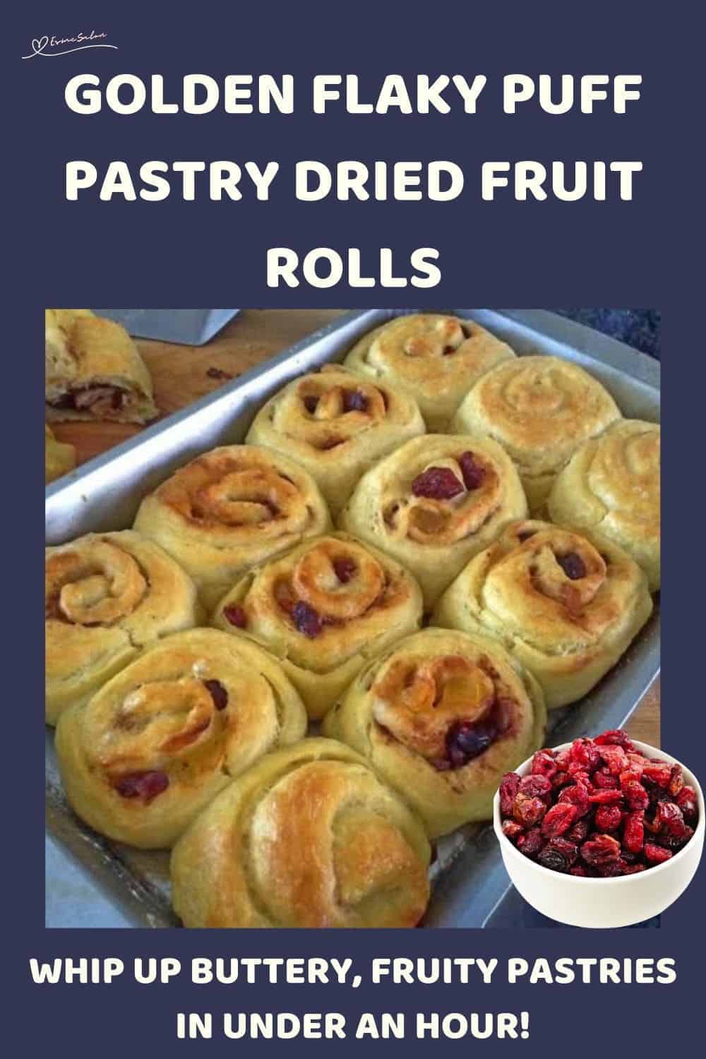an image of a pan filled with Puff Pastry Dried Fruit Rolls