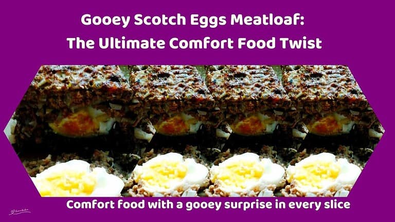 an image of a Gooey Scotch Eggs Meatloaf (soft-boiled egg) in the middle