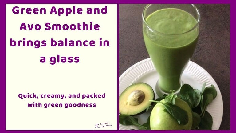 an image of a glass of Green Apple and Avo Smoothie on white plate