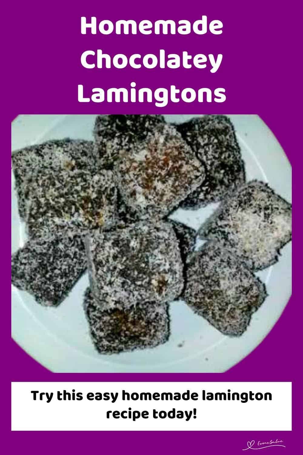 an image of 10 Chocolatey Lamingtons blocks on a white platter