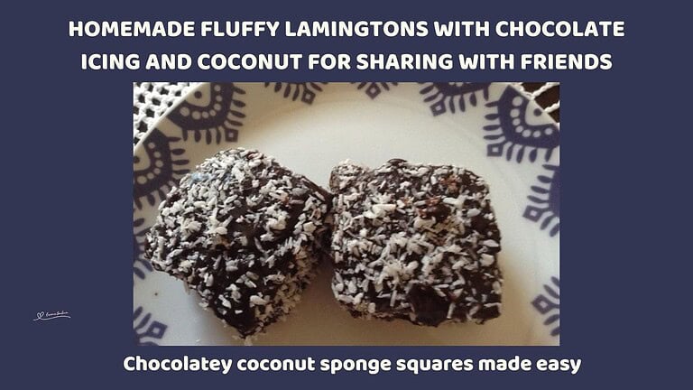 an image of 2 Fluffy Lamingtons on a white serving dish