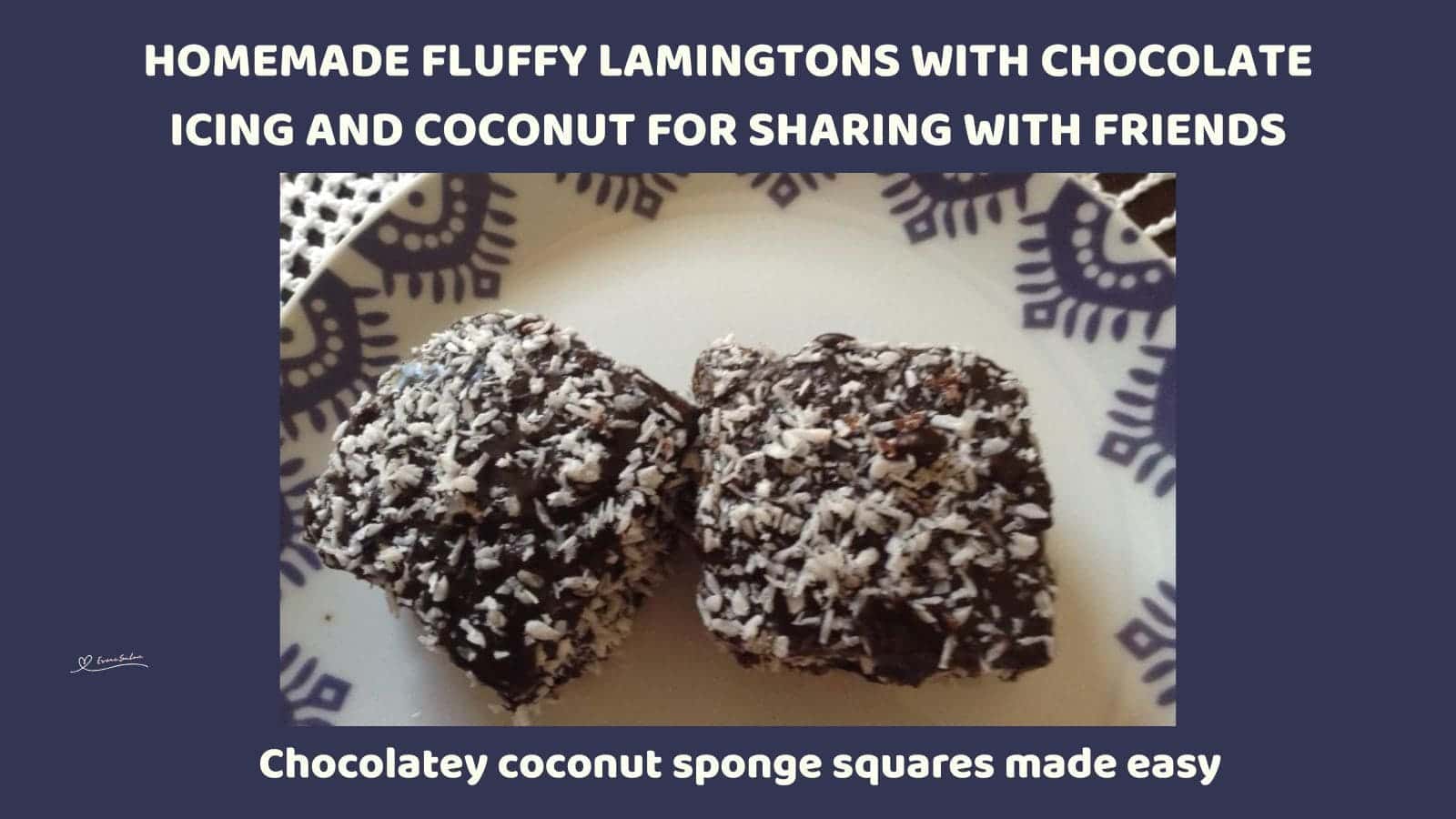 an image of 2 Fluffy Lamingtons on a white serving dish