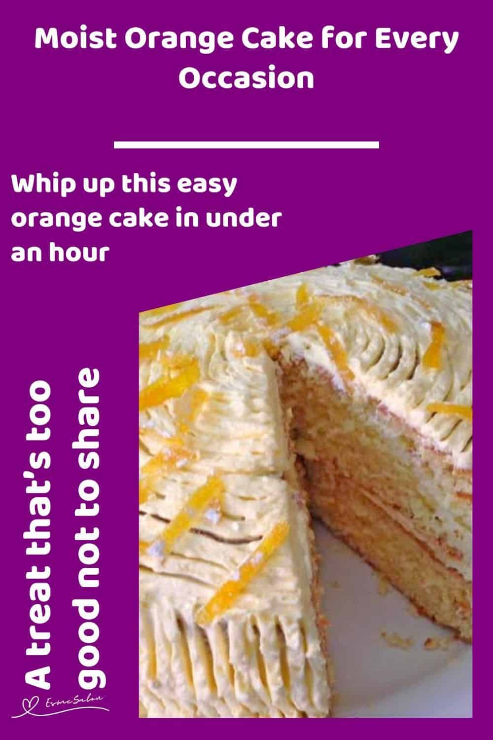 an image of a white Orange Cake with white frosting and orange zest topping