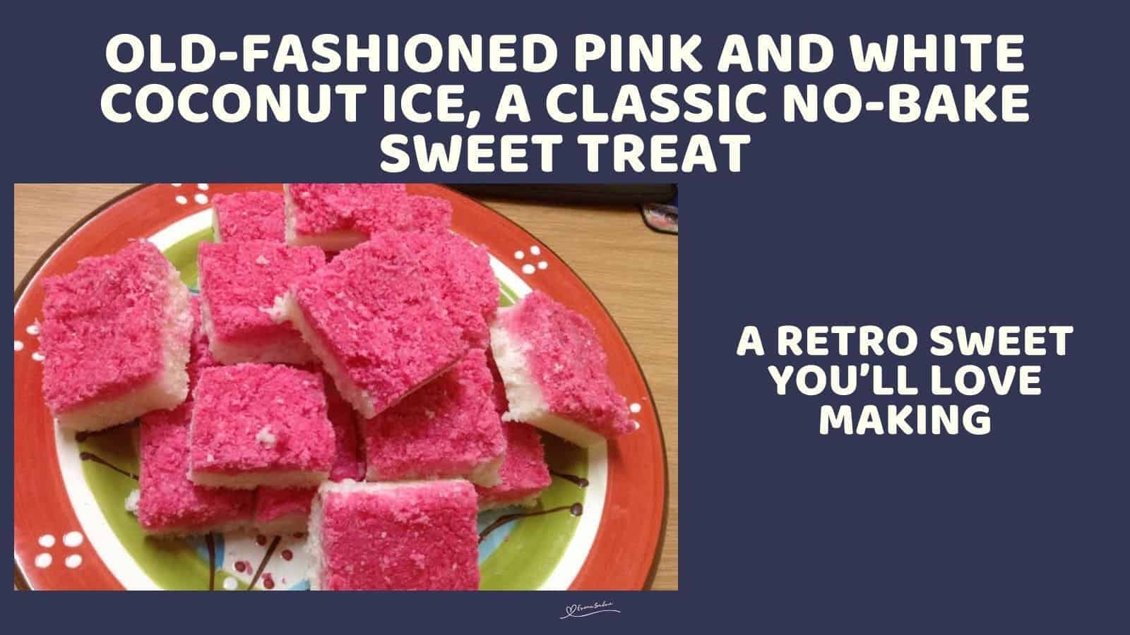 an image of a red rimmed plate with Pink and White Coconut Ice