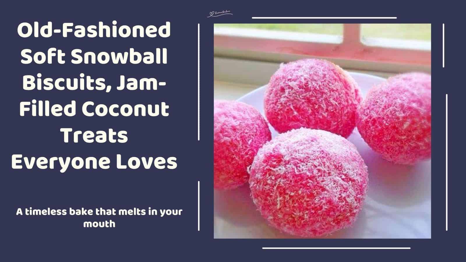an image of Pink Soft Snowballs Biscuits covered in desiccated coconut