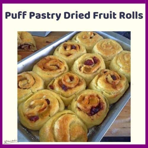 an image of a pan filled with Puff Pastry Dried Fruit Rolls