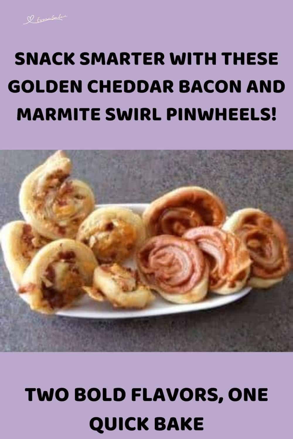 an image of Cheddar Bacon and Marmite Swirl Pinwheels on a white platter