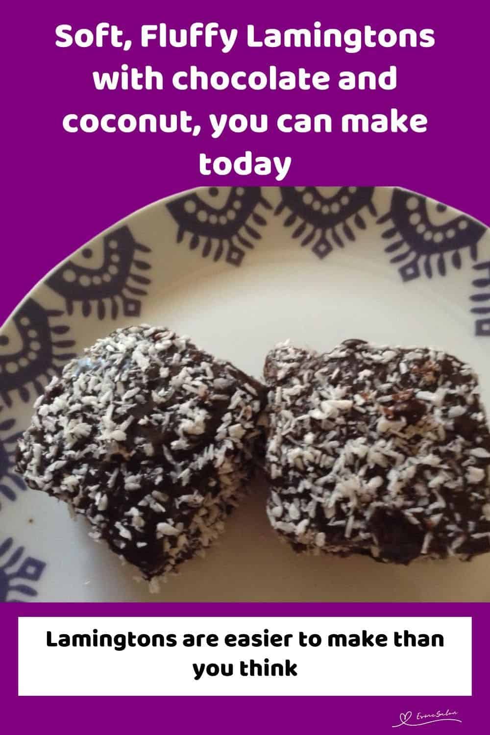 an image of 2 Fluffy Lamingtons on a white serving dish