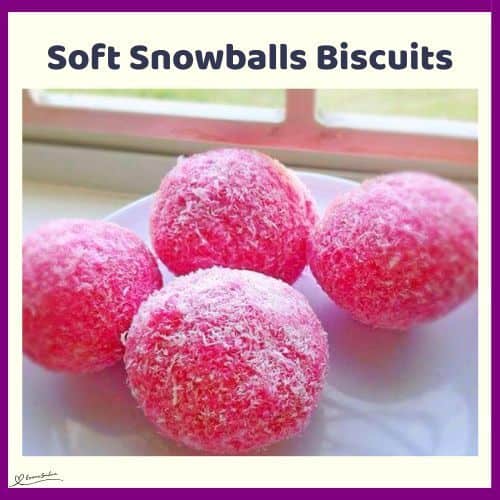an image of Pink Soft Snowballs Biscuits covered in desiccated coconut