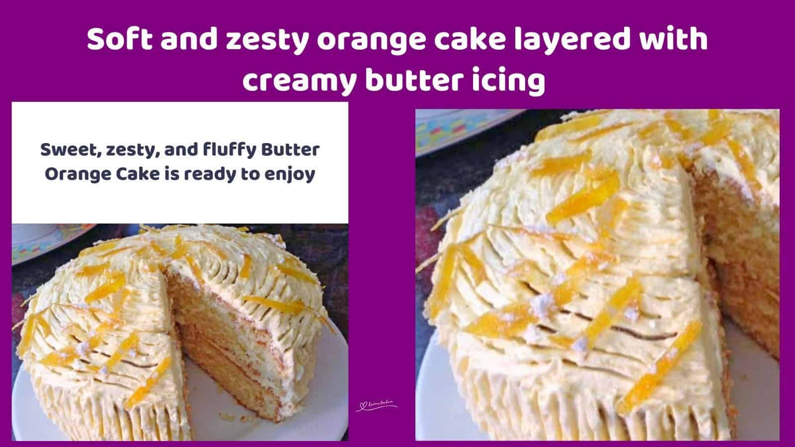 an image of a white Orange Cake with white frosting and orange zest topping