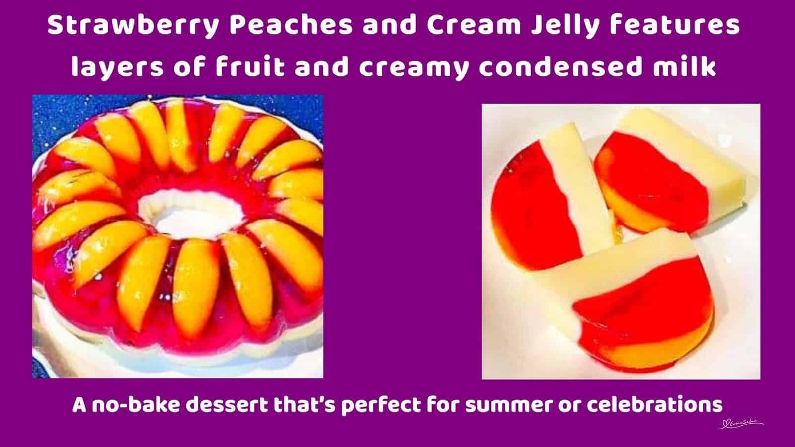 an image of a round Strawberry Peaches and Cream Jelly done in a mold
