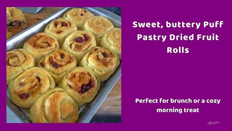 an image of a pan filled with Puff Pastry Dried Fruit Rolls