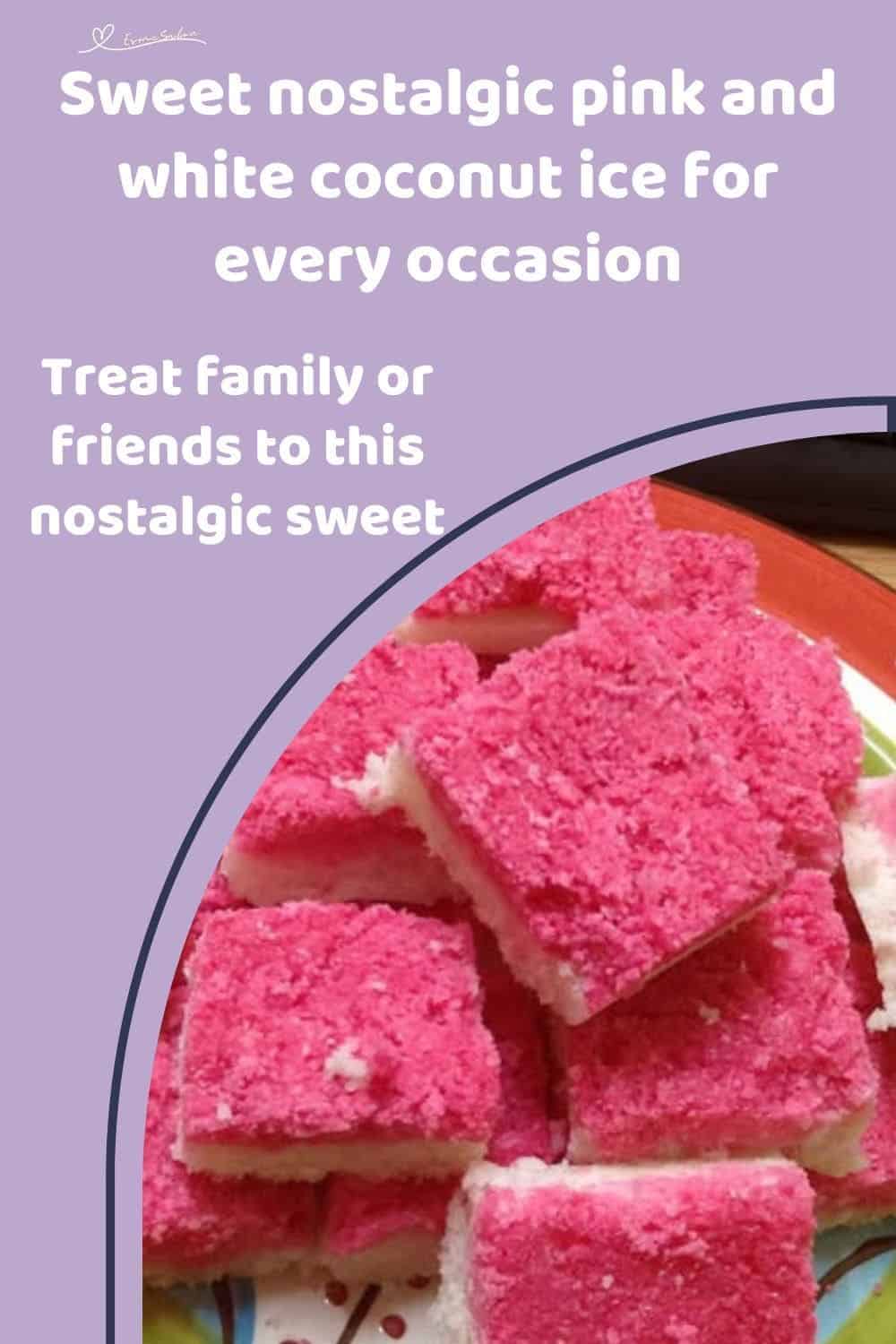 an image of a red rimmed plate with Pink and White Coconut Ice