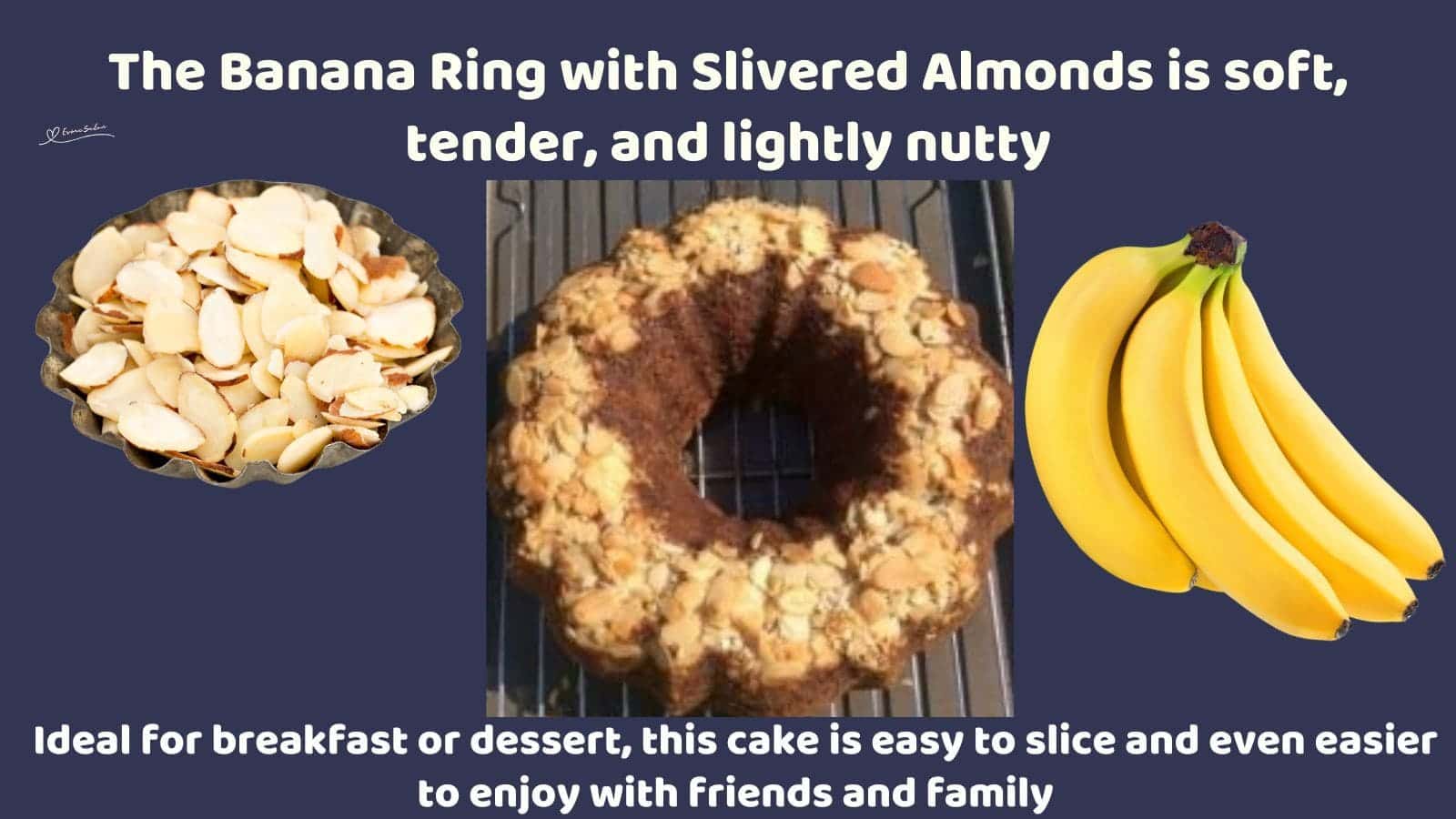 an image of a Banana Ring cake covered with Slivered Almonds