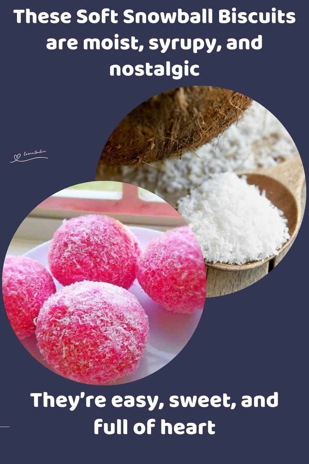 an image of Pink Soft Snowballs Biscuits covered in desiccated coconut