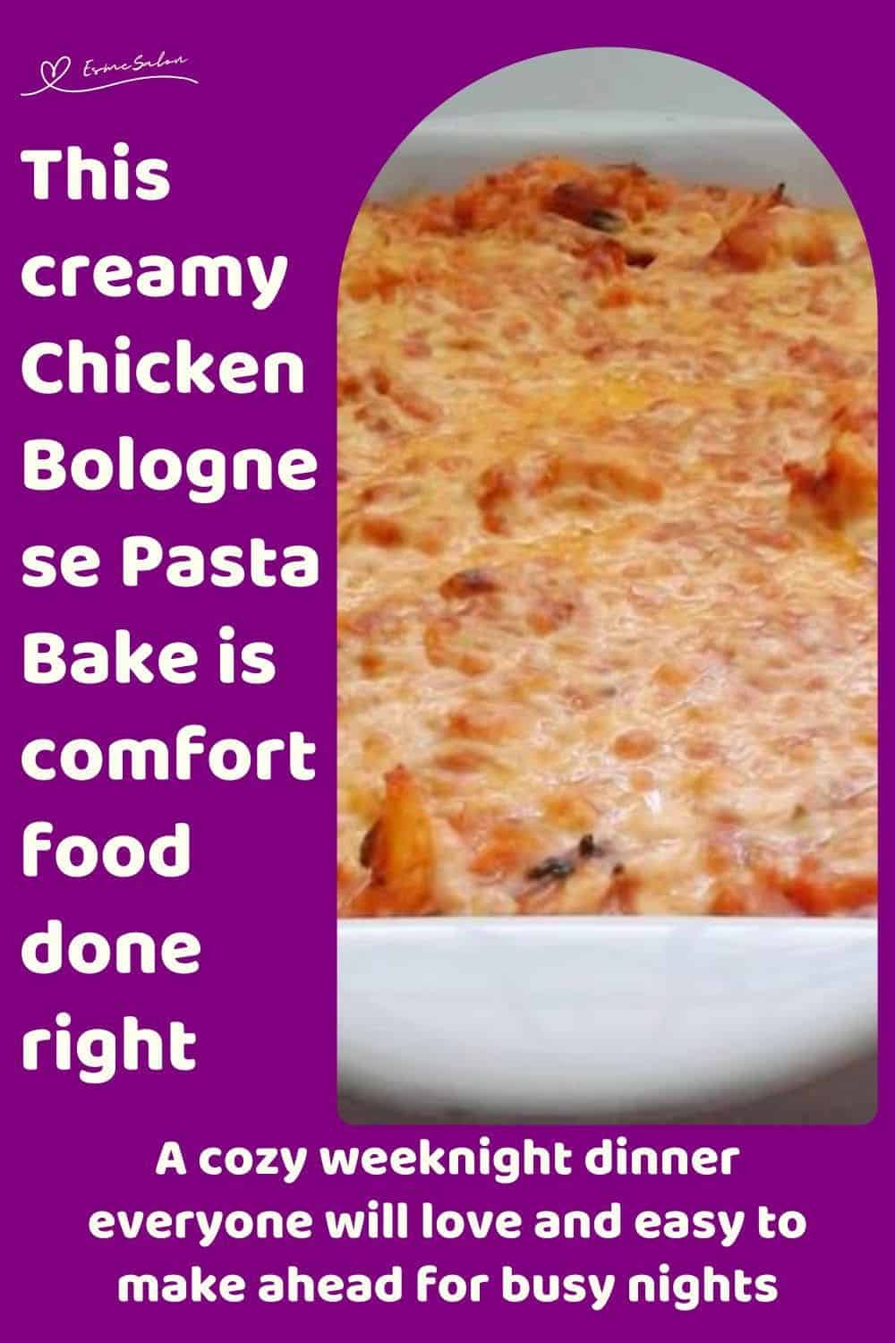 an image of a Chicken Bolognese Pasta Bake in a white dish