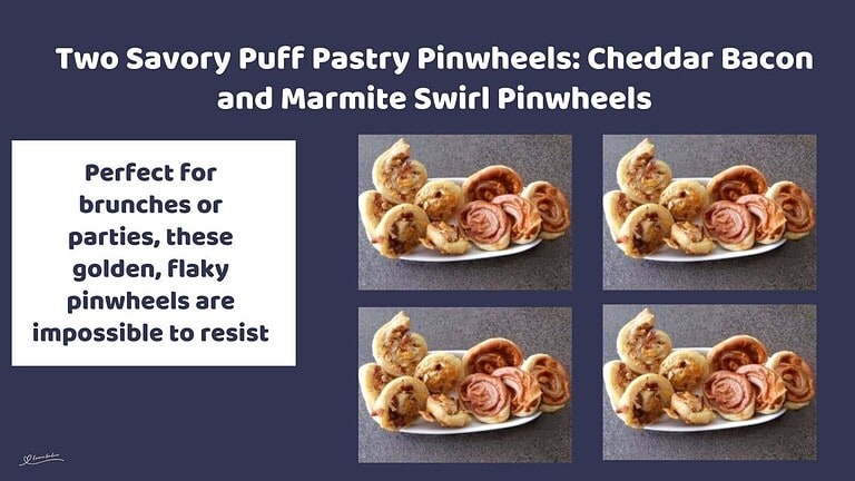 an image of Cheddar Bacon and Marmite Swirl Pinwheels on a white platter