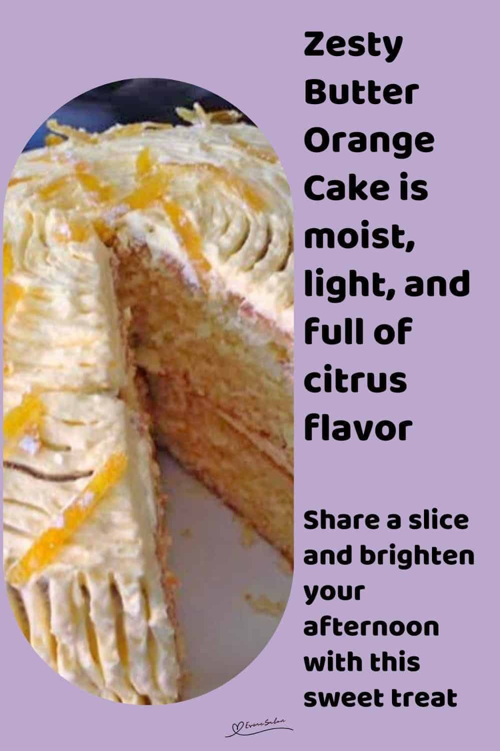an image of a white Orange Cake with white frosting and orange zest topping
