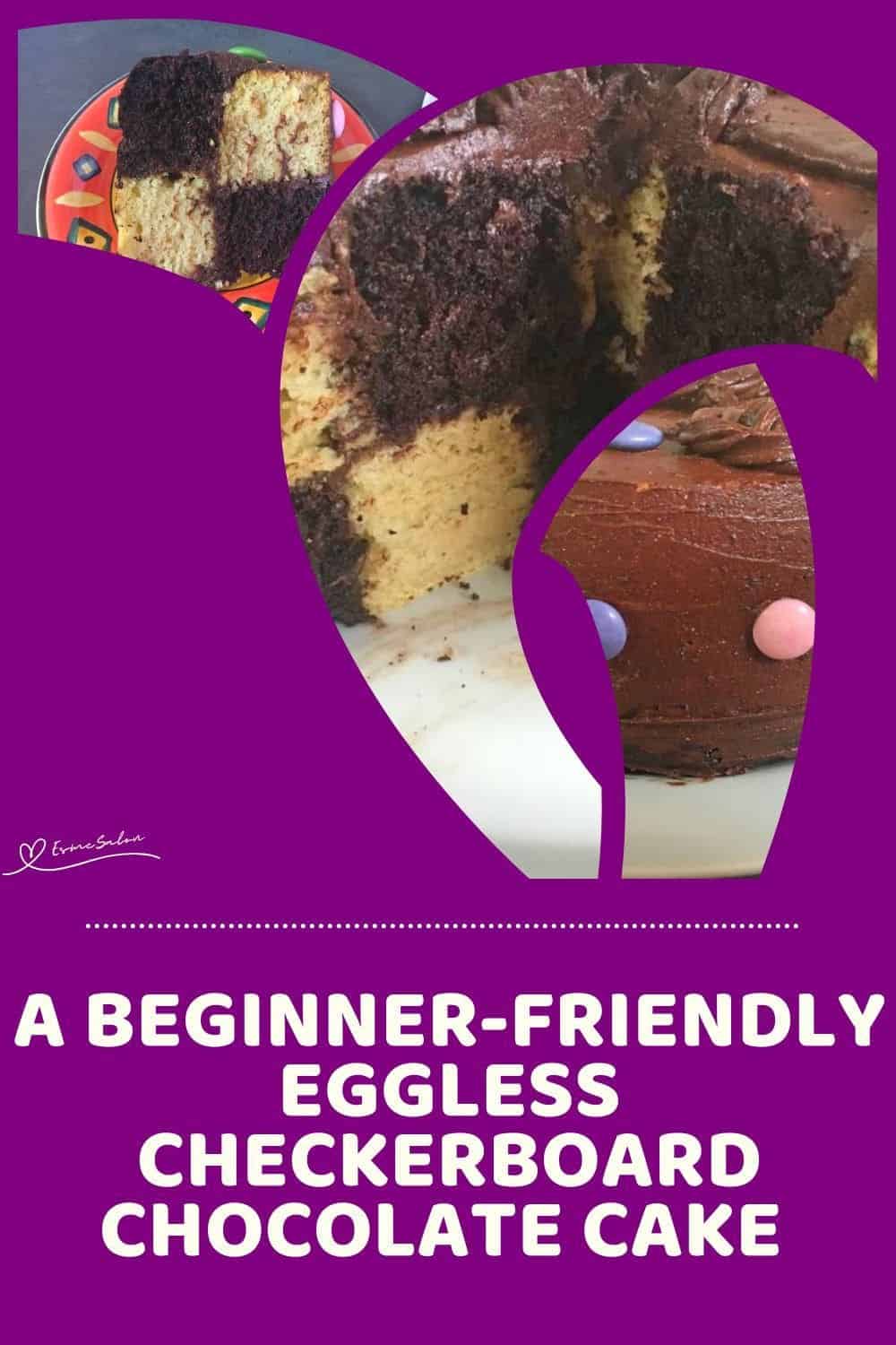 an image of a Eggless Checkerboard Chocolate Cake (Vanilla and Chocolate layers)