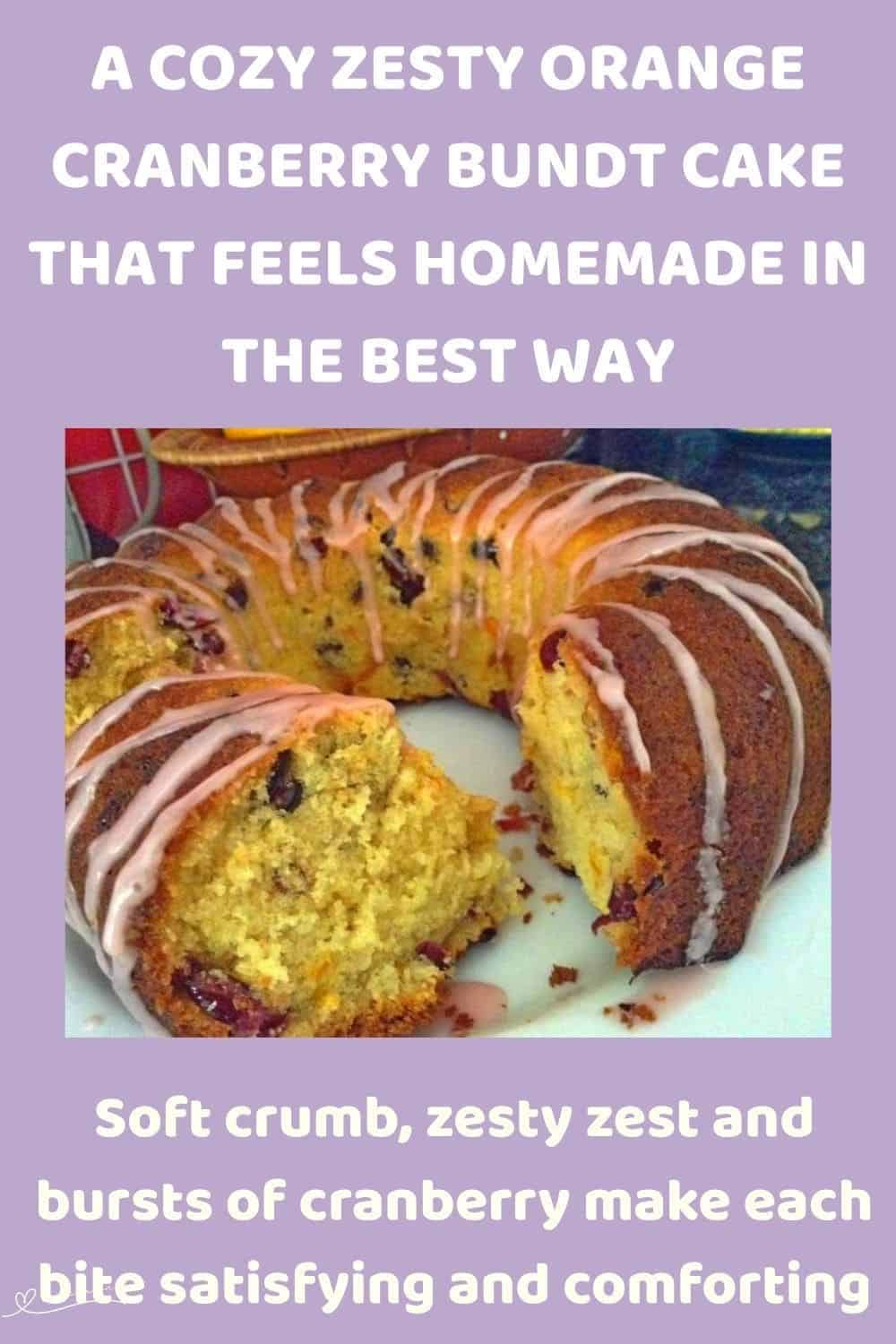 an image of a Zesty Orange Cranberry Bundt Cake on a white cake platter