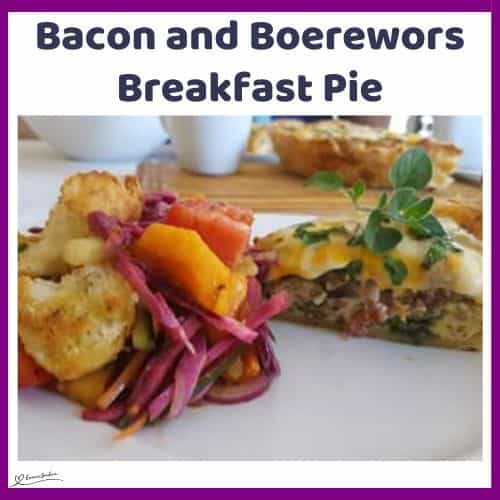 an image of a Bacon and Boerewors Breakfast Pie with salad on the side