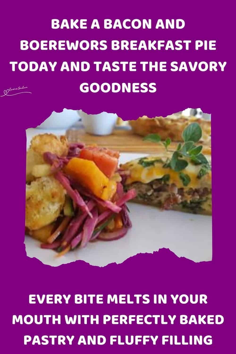 an image of a Bacon and Boerewors Breakfast Pie with salad on the side