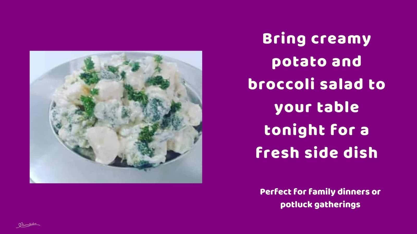 an image of a Potato and Broccoli Salad in a white bowl