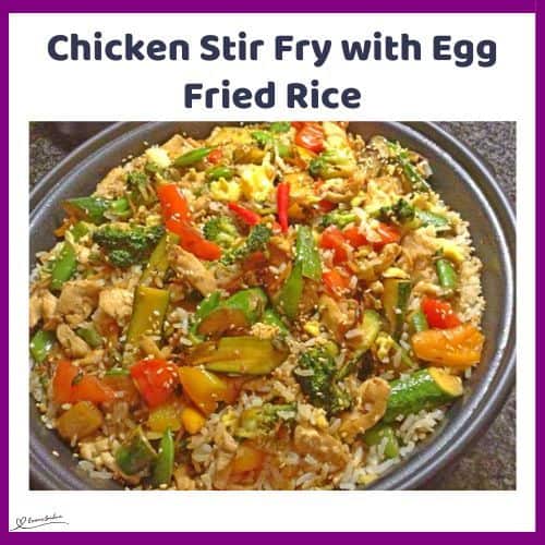 an image of a dish of vibrant Chicken Stir Fry with Egg Fried Rice