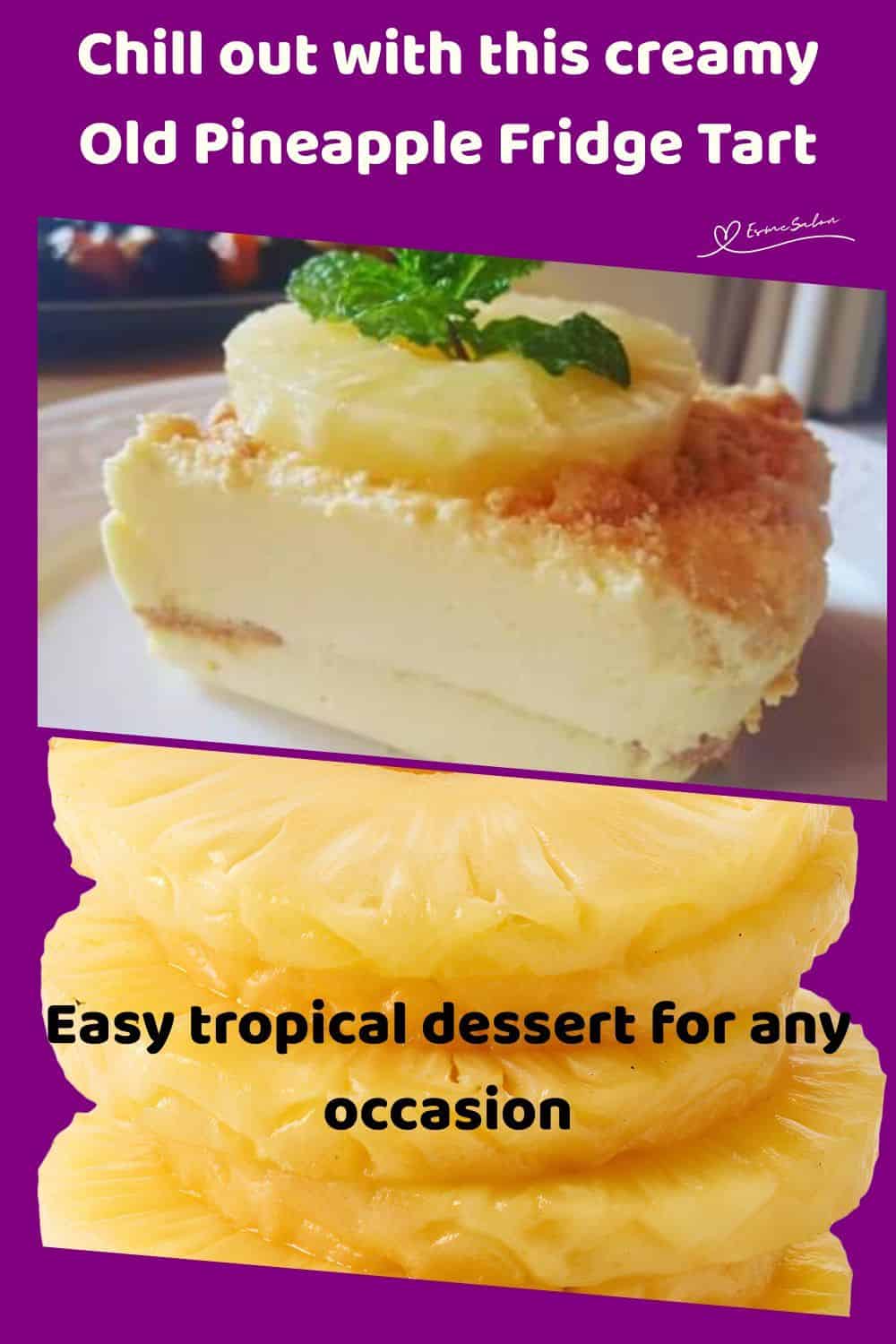 an image of slice of Pineapple Fridge Tart with a pineapple ring and mint