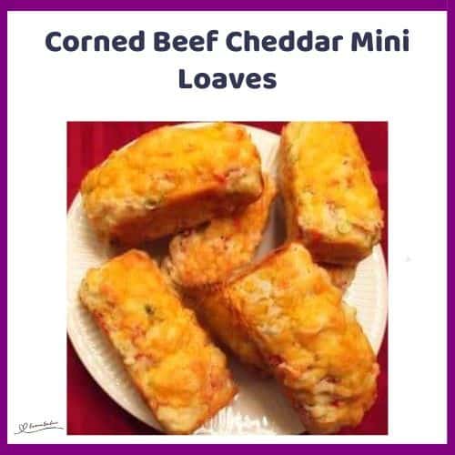 an image of Corned Beef Cheddar Mini Loaves on a white plate