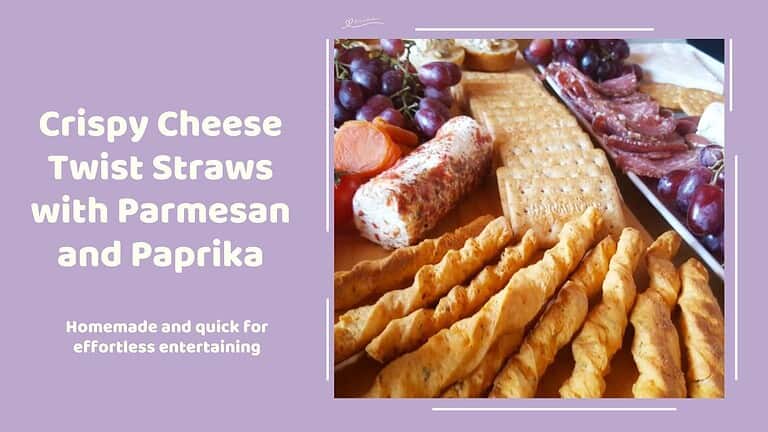 an image of a snack platter with Crispy Cheese Twist Straws, cheese etc