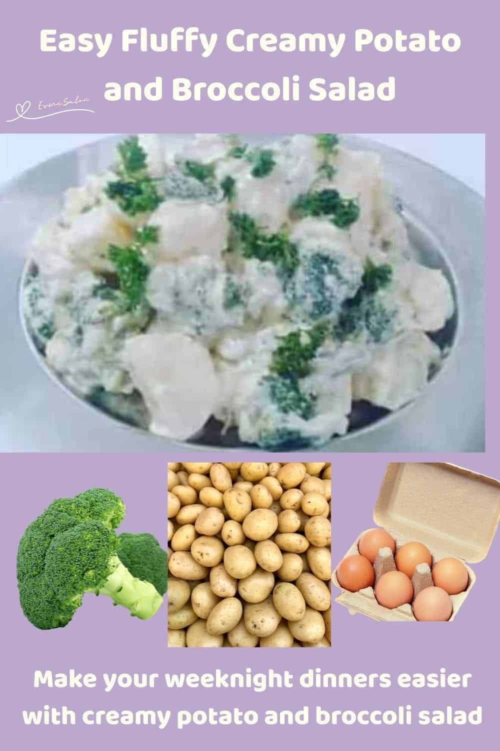 an image of a Potato and Broccoli Salad in a white bowl