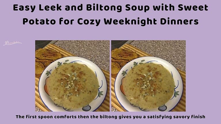 an image of a soup bowl filled with Easy Leek and Biltong Soup with Sweet Potato