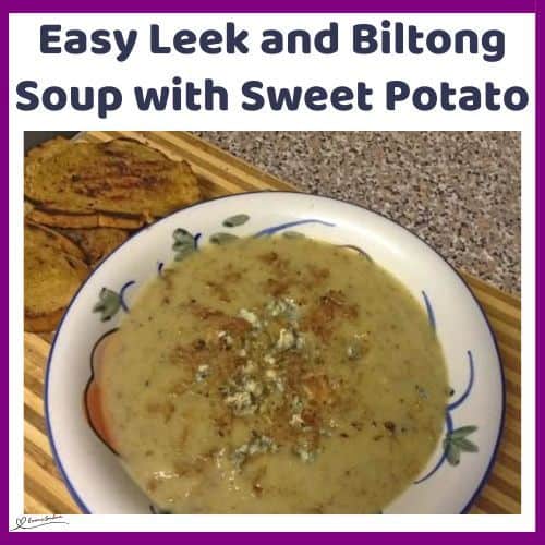 an image of a soup bowl filled with Easy Leek and Biltong Soup with Sweet Potato