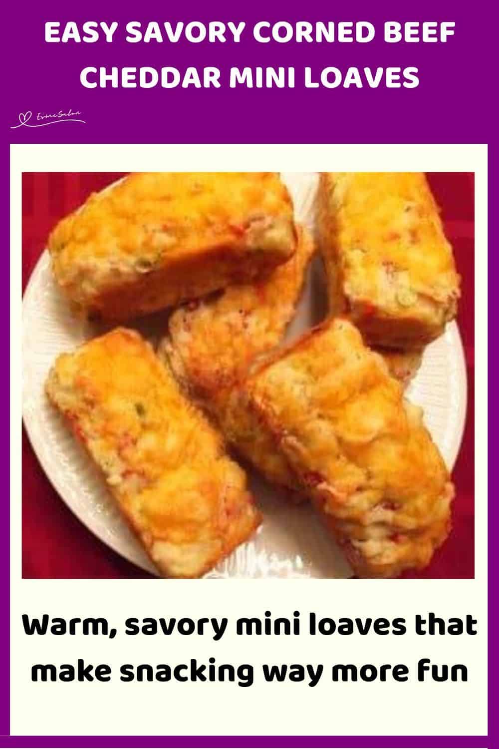 an image of Corned Beef Cheddar Mini Loaves on a white plate