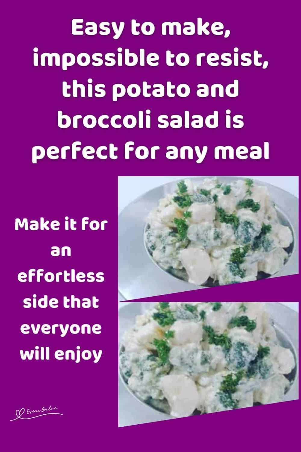 an image of a Potato and Broccoli Salad in a white bowl