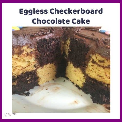 an image of a Eggless Checkerboard Chocolate Cake (Vanilla and Chocolate layers)