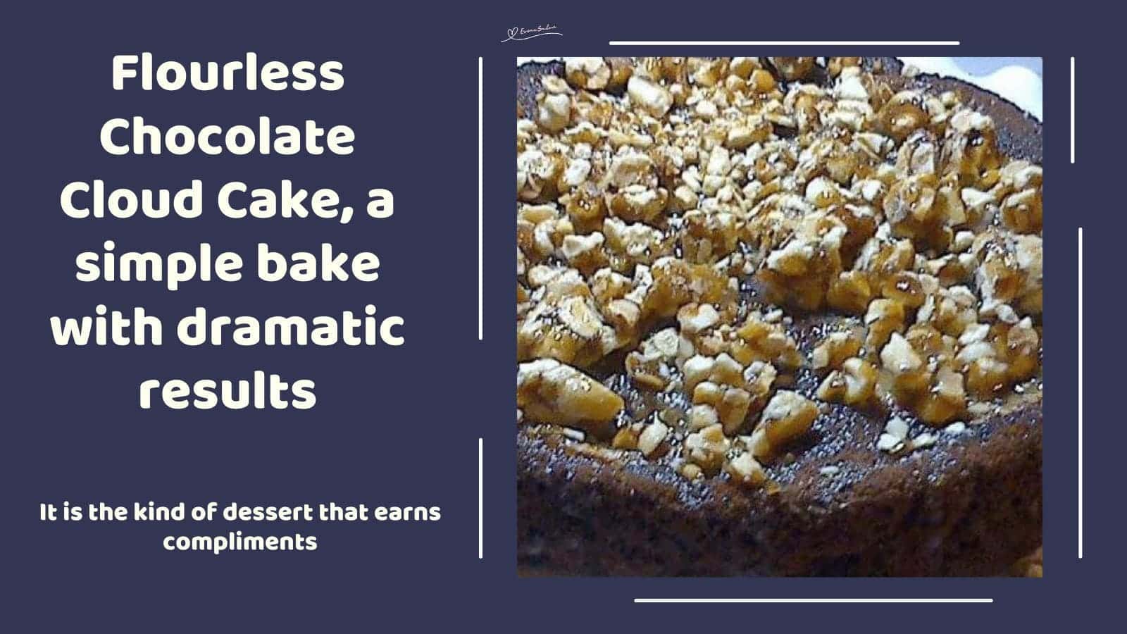 an image of a Flourless Chocolate Cloud Cake with popcorn mixed with peanut butter and chopped almonds topping