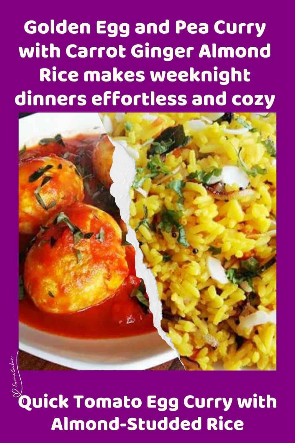 an image of Egg and Pea Curry with Fragrant Almond-Carrot Rice