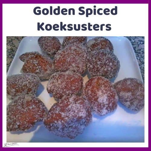 an image of Golden Spiced Koeksusters covered in coconut