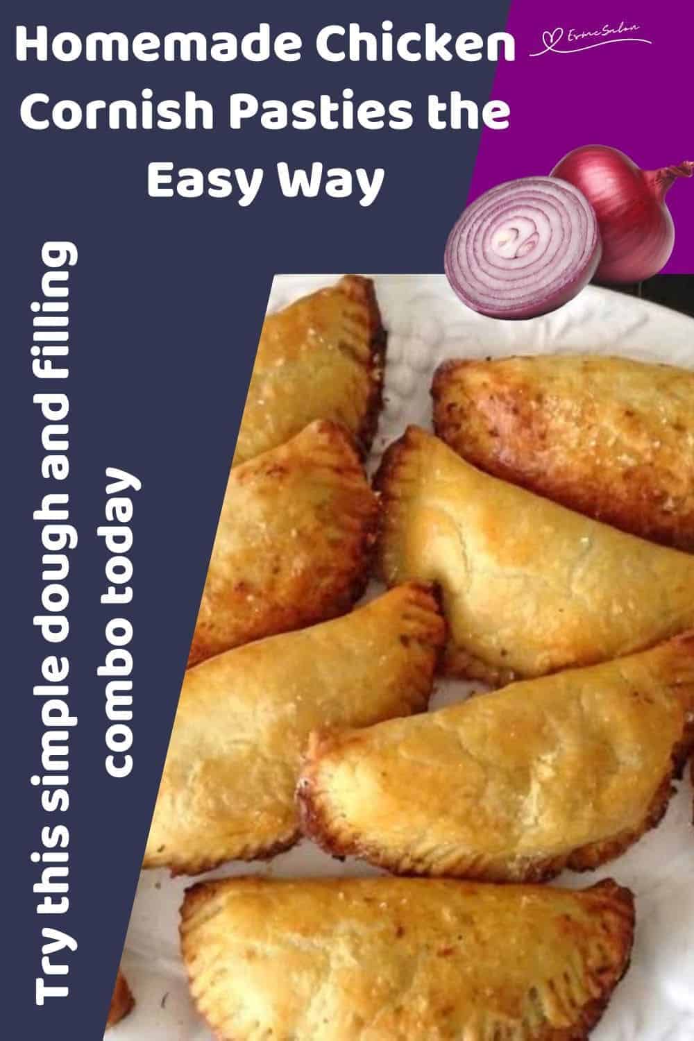an image of half moon shaped Chicken Cornish Pasties on a white platter