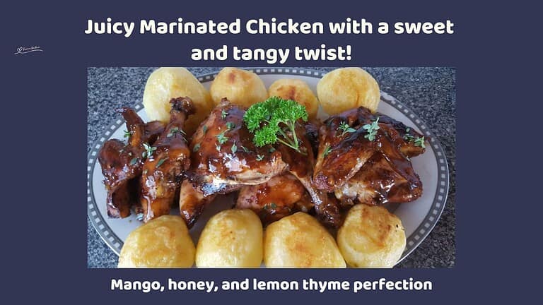 an image of Marinated Chicken pieces surrounded by potatoes