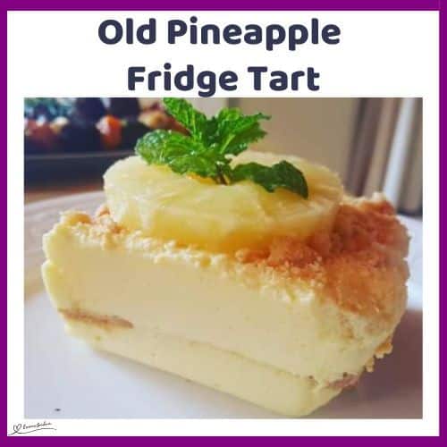 an image of slice of Pineapple Fridge Tart with a pineapple ring and mint