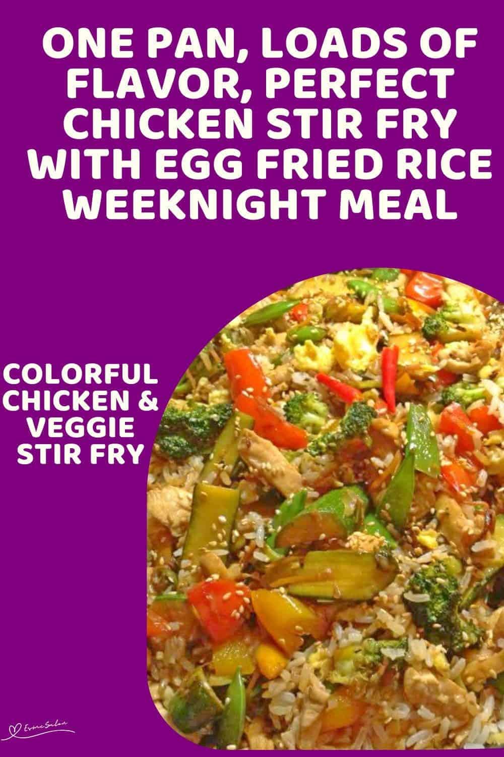 an image of a dish of vibrant Chicken Stir Fry with Egg Fried Rice
