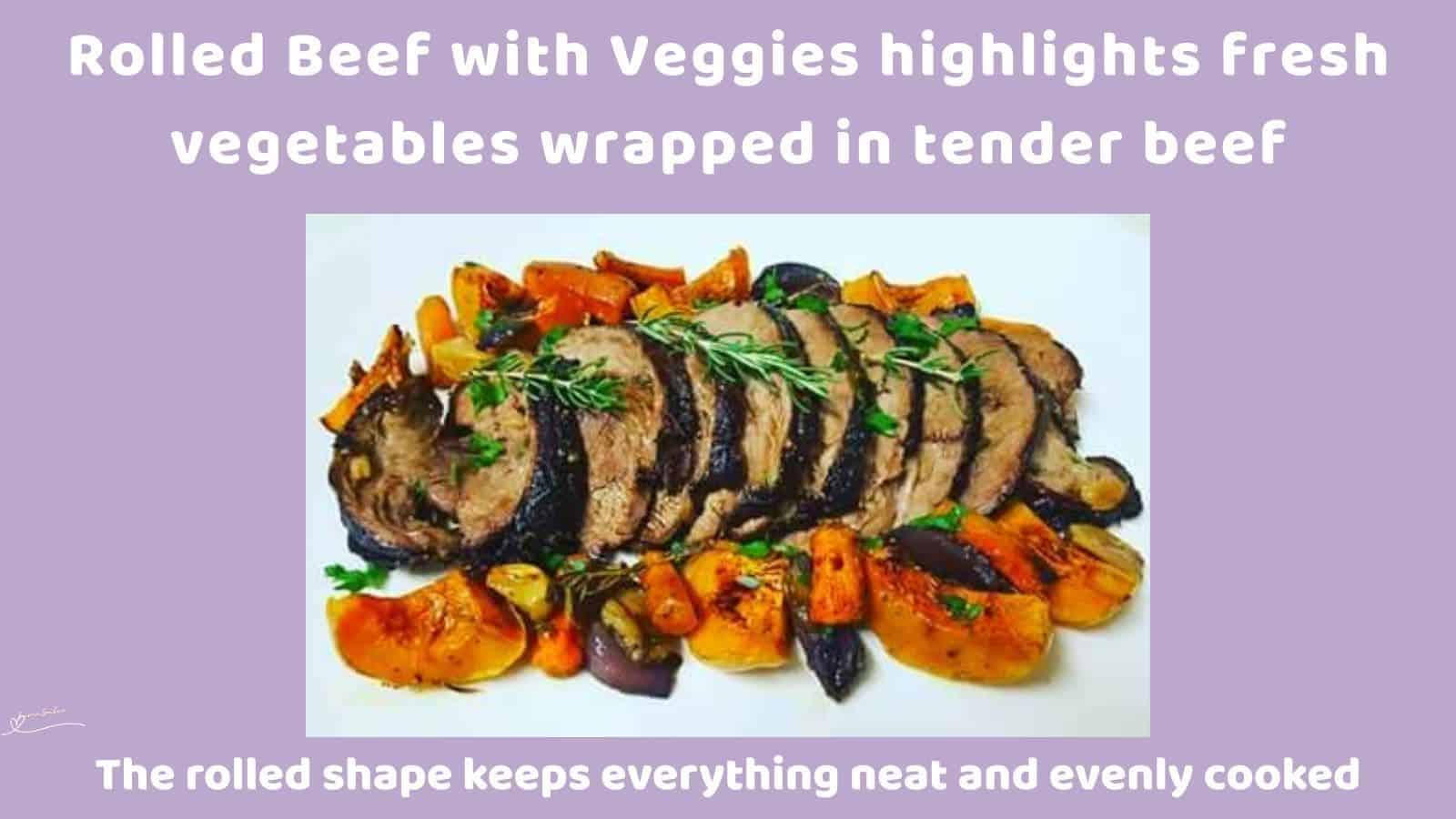 an image of a Rolled Beef with Veggies on the side
