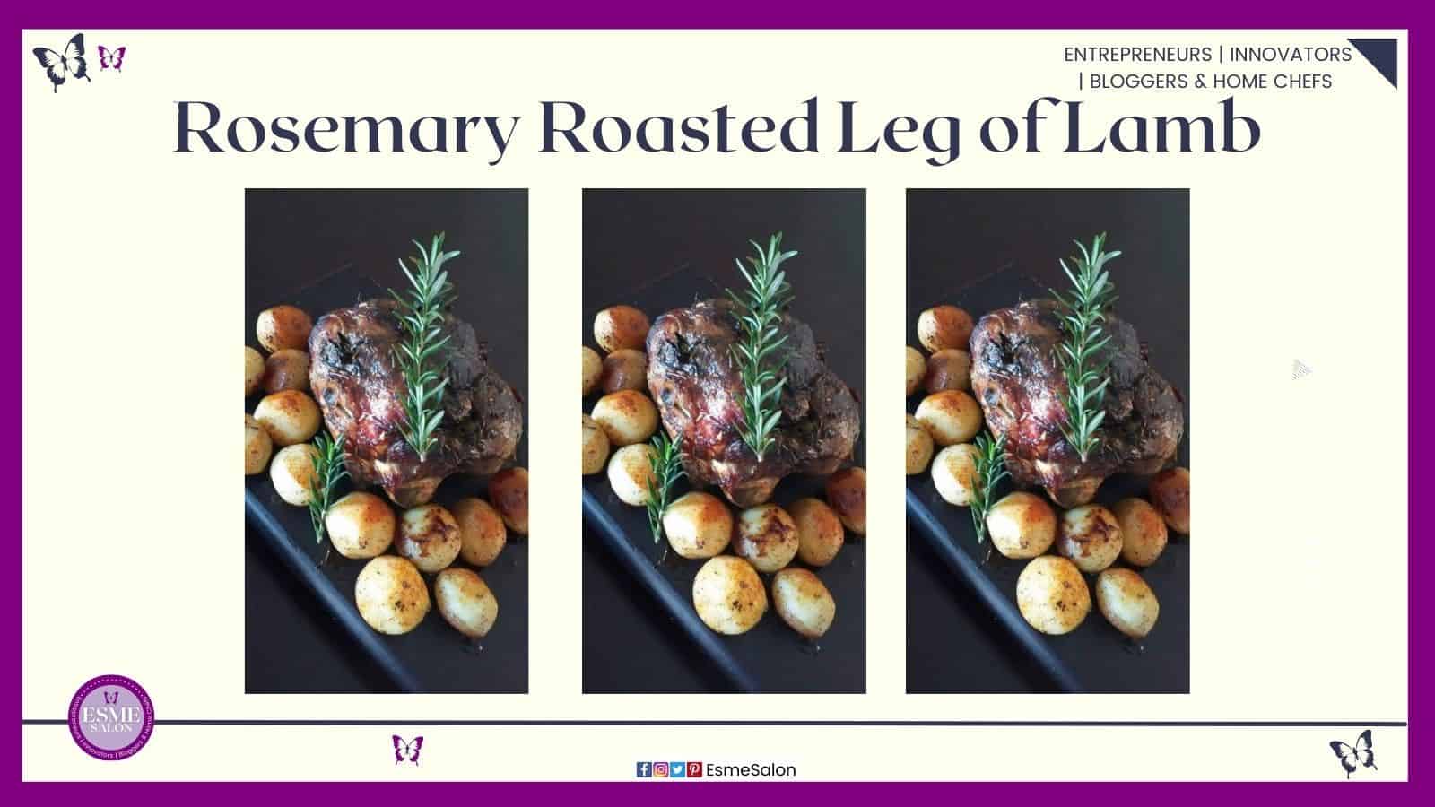 an image of a Rosemary Roasted Leg of Lamb for Sunday lunch with potatoes