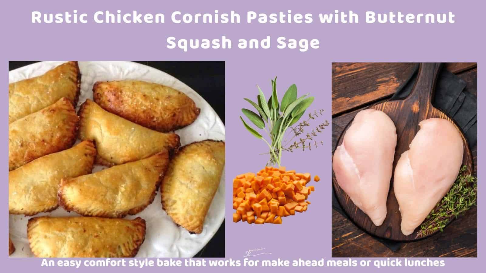 an image of half moon shaped Chicken Cornish Pasties on a white platter