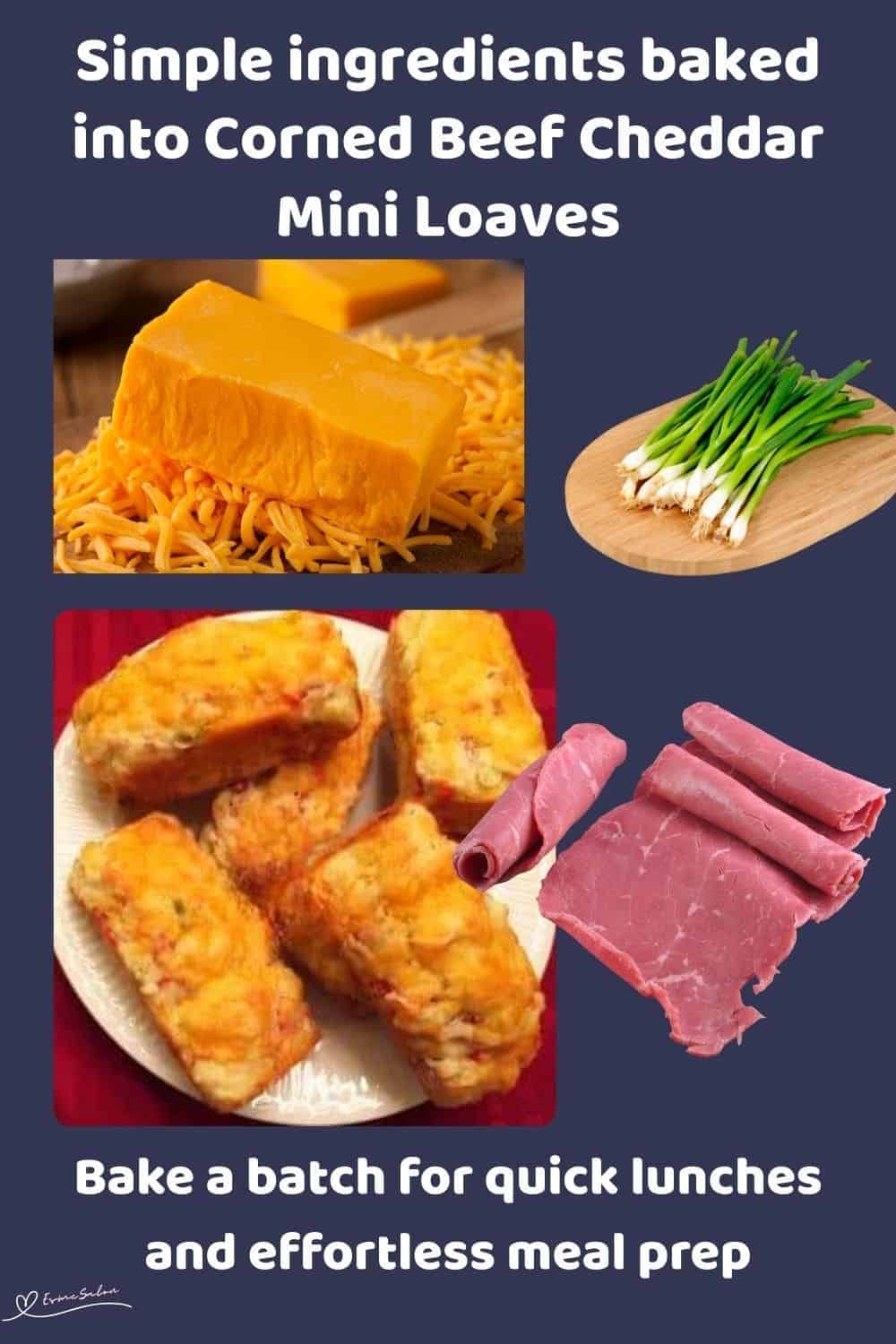 an image of Corned Beef Cheddar Mini Loaves on a white plate