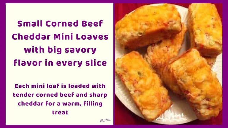 an image of Corned Beef Cheddar Mini Loaves on a white plate